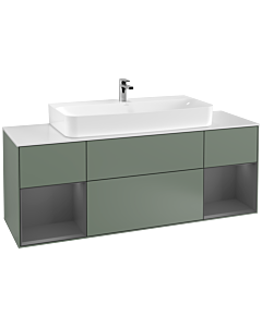 Villeroy und Boch Finion Villeroy und Boch G211GKGM 160cm, plaque de finition blanc mat, Emotion, étagères anthracite laqué mat, Olive Matt Lacquer