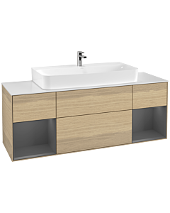 Villeroy und Boch Finion Waschtischunterschrank G211GKPC 160cm, Abdeckplatte white matt, Emotion, Regale Anthracite matt lacquer, Oak Veneer