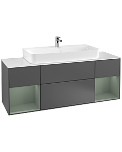 Villeroy und Boch Finion Waschtischunterschrank G211GMGK 160cm, Abdeckplatte white matt, Emotion, Regale Olive matt lacquer, Anthracite matt