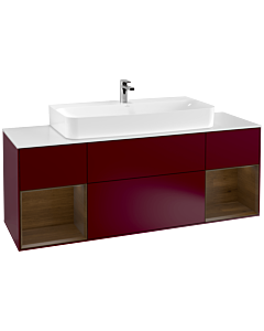 Villeroy und Boch Finion Waschtischunterschrank G211GNHB 160cm, Abdeckplatte white matt, Emotion, Regale Walnut veneer, Peony Matt