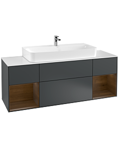 Villeroy und Boch Finion Villeroy und Boch G211GNHG 160cm, plaque de finition blanc mat, Emotion, étagères placage noyer, Midnight Blue Matt Lacquer