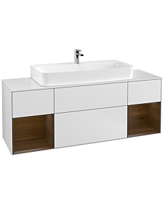 Villeroy und Boch Finion Waschtischunterschrank G211GNMT 160cm, Abdeckplatte white matt, Emotion, Regale Walnut veneer, White matt lacquer
