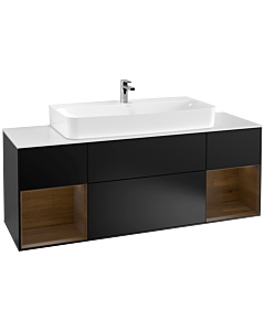 Villeroy und Boch Finion Waschtischunterschrank G211GNPD 160cm, Abdeckplatte white matt, Emotion, Regale Walnut veneer, Black matt lacquer