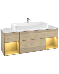 Villeroy und Boch Finion Villeroy und Boch G211HFPC 160cm, plaque de finition blanc mat, Emotion, étagères laqué or mat, Oak Veneer