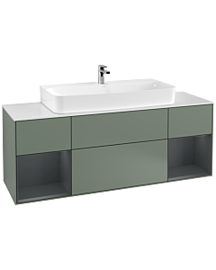 Villeroy und Boch Finion Waschtischunterschrank G211HGGM 160cm, Abdeckplatte white matt, Emotion, Regale Midnight matt lacquer, Olive Matt Lacquer