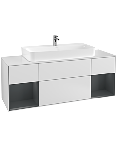 Villeroy und Boch Finion Waschtischunterschrank G211HGMT 160cm, Abdeckplatte white matt, Emotion, Regale Midnight matt lacquer, White matt lacquer