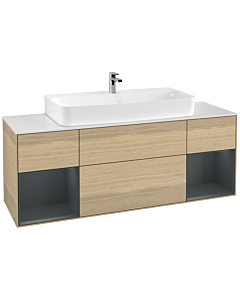 Villeroy und Boch Finion Waschtischunterschrank G211HGPC 160cm, Abdeckplatte white matt, Emotion, Regale Midnight matt lacquer, Oak Veneer