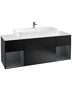 Villeroy und Boch Finion Villeroy und Boch G211HGPD 160cm, plaque de recouvrement blanc mat, Emotion, étagères laqué mat minuit, laqué noir mat