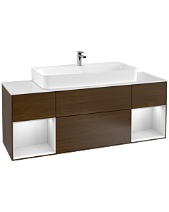 Villeroy und Boch Finion Waschtischunterschrank G211MTGN 160cm, Abdeckplatte white matt, Emotion, Regale White matt lacquer, Walnut veneer