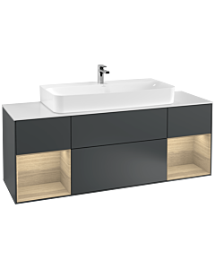 Villeroy und Boch Finion Waschtischunterschrank G211PCHG 160cm, Abdeckplatte white matt, Emotion, Regale Oak Veneer, Midnight Blue Matt Lacquer