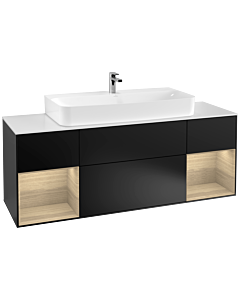 Villeroy und Boch Finion Villeroy und Boch G211PCPD 160cm, plaque de finition blanc mat, Emotion, étagères Oak Veneer , laqué noir mat