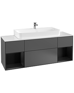 Villeroy und Boch Finion Waschtischunterschrank G211PDGK 160cm, Abdeckplatte white matt, Emotion, Regale Black matt lacquer, Anthracite matt