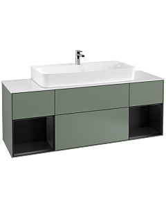 Villeroy und Boch Finion Villeroy und Boch G211PDGM 160cm, plaque de finition blanc mat, Emotion, étagères laqué noir mat, Olive Matt Lacquer