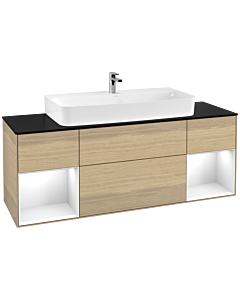 Villeroy und Boch Finion Villeroy und Boch G212GFPC 160cm, plaque de finition noir mat, Emotion, étagères Laque blanc brillant, Oak Veneer