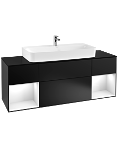 Villeroy und Boch Finion Waschtischunterschrank G212GFPD 160cm, Abdeckplatte black matt, Emotion, Regale Glossy white lacquer, Black matt lacquer
