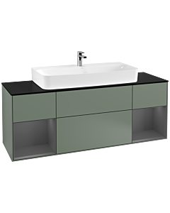 Villeroy und Boch Finion Villeroy und Boch G212GKGM 160cm, plaque de finition noir mat, Emotion, étagères Laque anthracite mat, Olive Matt Lacquer