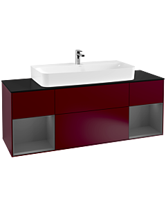 Villeroy und Boch Finion Waschtischunterschrank G212GKHB 160cm, Abdeckplatte black matt, Emotion, Regale Anthracite matt lacquer, Peony Matt