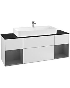 Villeroy und Boch Finion Villeroy und Boch G212GKMT 160cm, plaque de finition noir mat, Emotion, étagères laqué anthracite mat, laqué blanc mat