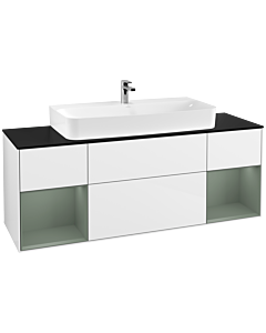 Villeroy und Boch Finion Villeroy und Boch G212GMGF 160cm, plaque de finition noir mat, Emotion, étagères laqué olive mat, laqué blanc brillant