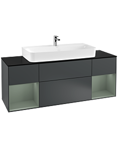 Villeroy und Boch Finion Villeroy und Boch G212GMHG 160cm, plaque de finition noir mat, Emotion, étagères olive laqué mat, Midnight Blue Matt Lacquer