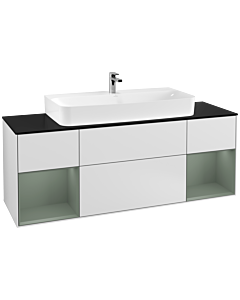 Villeroy und Boch Finion Villeroy und Boch G212GMMT 160cm, plaque de finition noir mat, Emotion, étagères laqué mat olive, laqué mat blanc