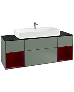 Villeroy und Boch Finion Waschtischunterschrank G212HBGM 160cm, Abdeckplatte black matt, Emotion, Regale Peony matt lacquer, Olive Matt Lacquer