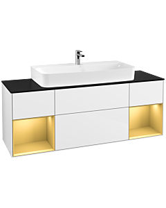 Villeroy und Boch Finion Villeroy und Boch G212HFGF 160cm, plaque de finition noir mat, Emotion, étagères laqué or mat, laqué blanc brillant