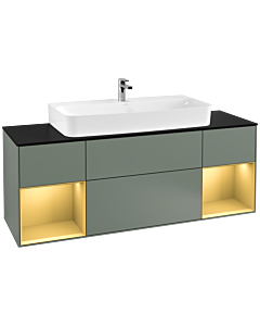Villeroy und Boch Finion Villeroy und Boch G212HFGM 160cm, plaque de finition noir mat, Emotion, étagères laqué or mat, Olive Matt Lacquer