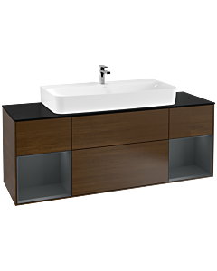 Villeroy und Boch Finion Villeroy und Boch G212HGGN 160cm, plaque de finition noir mat, Emotion, étagères Laque mat minuit, placage noyer