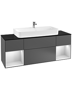 Villeroy und Boch Finion Waschtischunterschrank G212MTGK 160cm, Abdeckplatte black matt, Emotion, Regale White matt lacquer, Anthracite matt