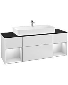 Villeroy und Boch Finion Waschtischunterschrank G212MTMT 160cm, Abdeckplatte black matt, Emotion, Regale White matt lacquer, White matt lacquer