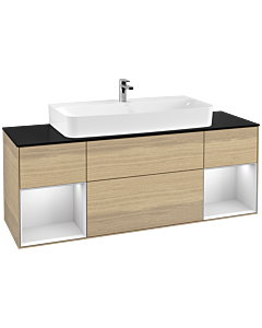 Villeroy und Boch Finion Villeroy und Boch G212MTPC 160cm, plaque de finition noir mat, Emotion, étagères laqué blanc mat, Oak Veneer