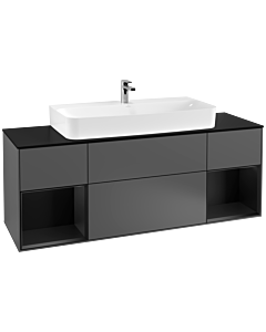 Villeroy und Boch Finion Villeroy und Boch G212PDGK 160cm, plaque de finition noir mat, Emotion, étagères Laque noire mat, Anthracite mat