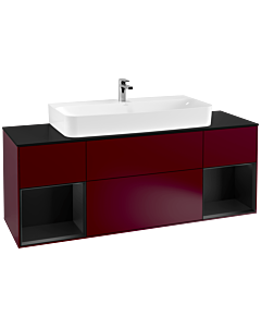 Villeroy und Boch Finion Waschtischunterschrank G212PDHB 160cm, Abdeckplatte black matt, Emotion, Regale Black matt lacquer, Peony Matt