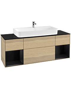 Villeroy und Boch Finion Villeroy und Boch G212PDPC 160cm, plaque de finition noir mat, Emotion, étagères laqué noir mat, Oak Veneer