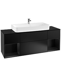 Villeroy und Boch Finion Waschtischunterschrank G212PDPD 160cm, Abdeckplatte black matt, Emotion, Regale Black matt lacquer, Black matt lacquer