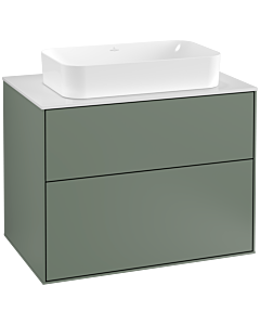 Villeroy und Boch Finion Waschtischunterschrank G22100GM 80x60,3cm, Emotion, Abdeckplatte white matt, Olive Matt Lacquer