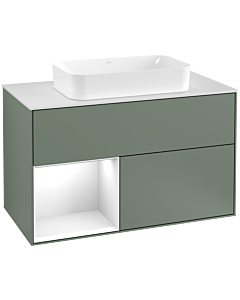 Villeroy und Boch Finion Villeroy und Boch Finion G241GFGM 100cm, cover plate white matt, Emotion, shelf left Glossy white lacquer, Olive Matt Lacquer