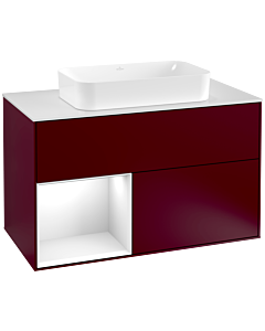 Villeroy und Boch Finion Waschtischunterschrank G241GFHB 100cm, Abdeckplatte white matt, Emotion, Regal links Glossy white lacquer, Peony Matt