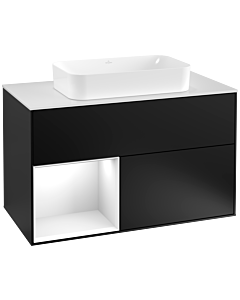 Villeroy und Boch Finion Villeroy und Boch G241GFPD 100cm, plaque de recouvrement blanc mat, Emotion, étagère gauche laqué blanc brillant, laqué noir mat