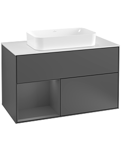 Villeroy und Boch Finion Waschtischunterschrank G241GKGK 100cm, Abdeckplatte white matt, Emotion, Regal links Anthracite matt, Anthracite matt