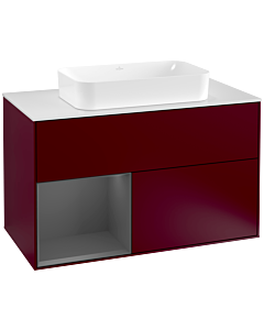 Villeroy und Boch Finion Waschtischunterschrank G241GKHB 100cm, Abdeckplatte white matt, Emotion, Regal links Anthracite matt, Peony Matt