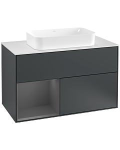 Villeroy und Boch Finion Waschtischunterschrank G241GKHG 100cm, Abdeckplatte white matt, Emotion, Regal links Anthracite matt, Midnight Blue Matt Lacquer