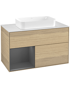 Villeroy und Boch Finion Villeroy und Boch G241GKPC 100cm, plaque de finition blanc mat, Emotion, étagère gauche anthracite mat, Oak Veneer