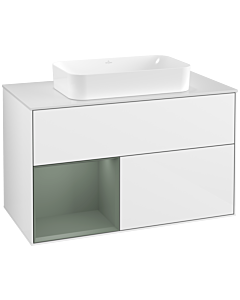 Villeroy und Boch Finion Villeroy und Boch Finion G241GMGF 100cm, cover plate white matt, Emotion, shelf left Olive Matt Lacquer , glossy white lacquer