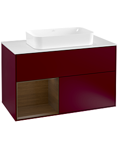 Villeroy und Boch Finion Waschtischunterschrank G241GNHB 100cm, Abdeckplatte white matt, Emotion, Regal links Walnut veneer, Peony Matt