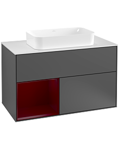 Villeroy und Boch Finion Waschtischunterschrank G241HBGK 100cm, Abdeckplatte white matt, Emotion, Regal links Peony, Anthracite matt