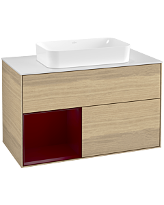 Villeroy und Boch Finion Waschtischunterschrank G241HBPC 100cm, Abdeckplatte white matt, Emotion, Regal links Peony, Oak Veneer