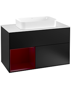 Villeroy und Boch Finion Waschtischunterschrank G241HBPD 100cm, Abdeckplatte white matt, Emotion, Regal links Peony, Black matt lacquer