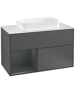Villeroy und Boch Finion Waschtischunterschrank G241HGGK 100cm, Abdeckplatte white matt, Emotion, Regal links Midnight Blue Matt Lacquer, Anthracite matt